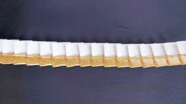 Satin, Off White & Gold Pleated Lace Trim, Trim